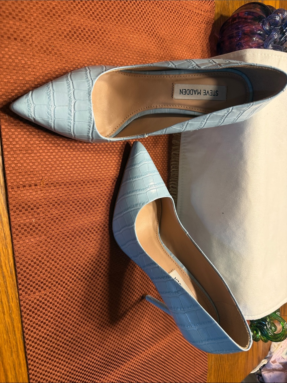 Steve Madden Baby Blue Croc-Embossed Pointed Toe Stiletto Pumps